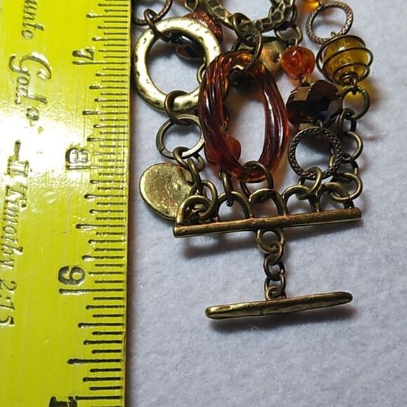 Five Strand Toggle Clasp Bead Metal Dangles Chains Bracelet Granny Chic - Picture 4 of 5